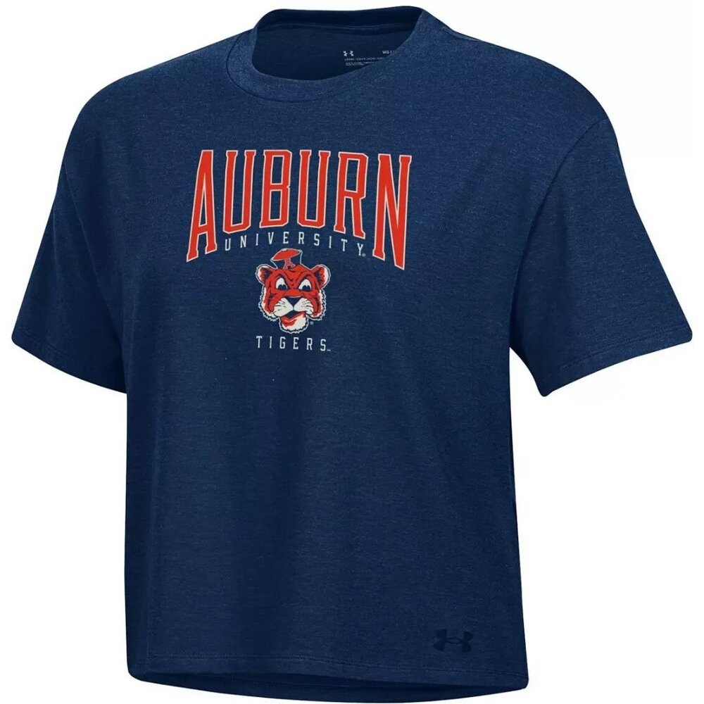 Under Armour Women's Auburn Tigers Navy All Day T-Shirt Cropped Boxy Size Large